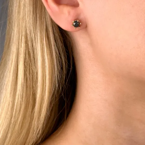 2 x 0,50 ct schwarzem Solitärohrstecker in 14 Karat Gold mit schwarz Diamant