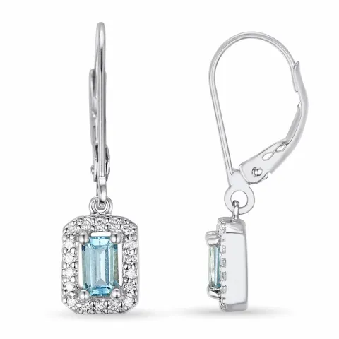 lange viereckigem Blautopas Ohrringe in 14 Karat Weißgold mit Diamant und Topas