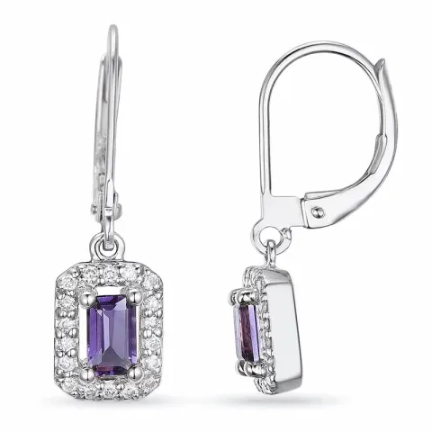 lange viereckigem Amethyst Ohrringe in 14 Karat Weißgold mit Diamant und Amethyst 