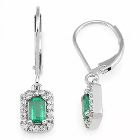 Bestellware - Smaragd Ohrringe in 14 Karat Weißgold mit Diamant und Smaragd 
