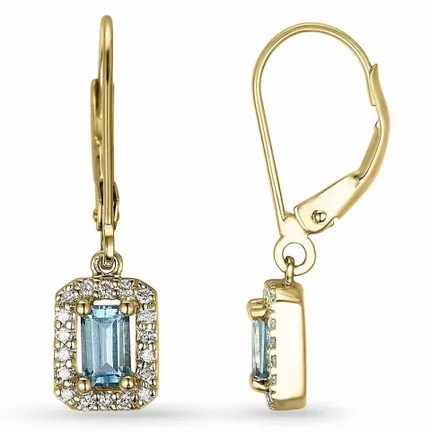 lange viereckigem Topas Ohrringe in 14 Karat Gold mit Diamant und Topas
