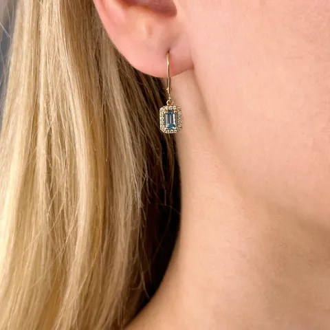 lange viereckigem Topas Ohrringe in 14 Karat Gold mit Diamant und Topas