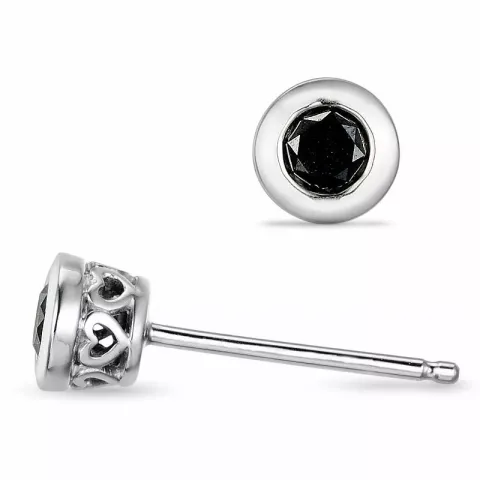 runden schwarzem Diamant Ohrstecker in 14 Karat Weißgold mit schwarz Diamant