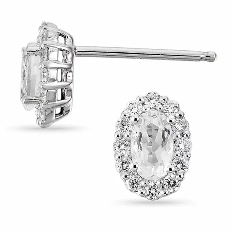 ovalen Diamant Ohrstecker in 14 Karat Weißgold mit Diamant und Quarz
