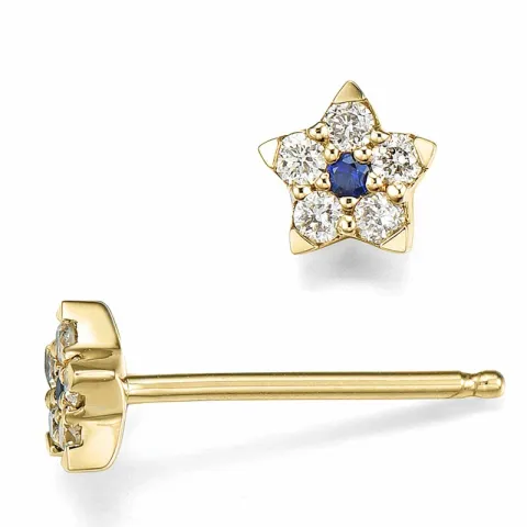 Stern blauem Saphir Diamantohrringe in 14 Karat Gold mit Diamant und Saphir