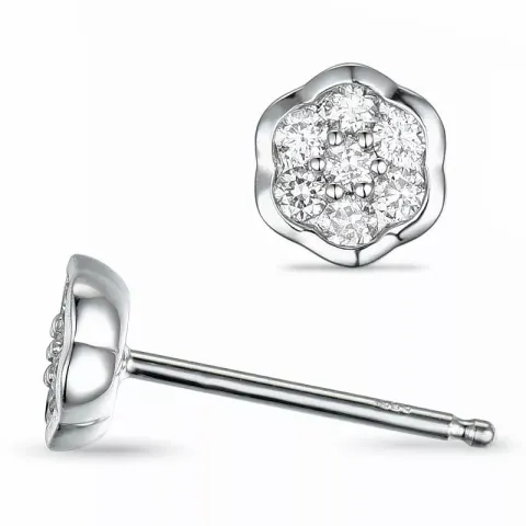 Blumen Diamantohrringe in 14 Karat Weißgold mit Diamant