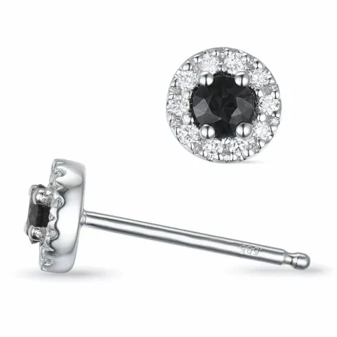 runden schwarz Diamant Ohrstecker in 14 Karat Weißgold mit Diamant und schwarz Diamant