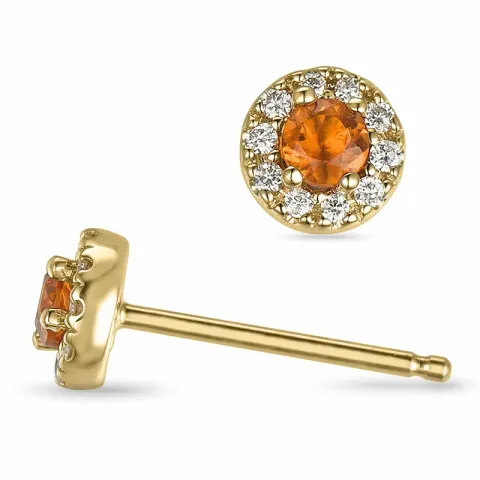 runden Citrin Ohrringe in 14 Karat Gold mit Diamant und Citrin