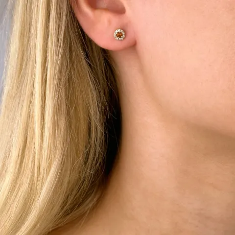 runden Citrin Ohrringe in 14 Karat Gold mit Diamant und Citrin