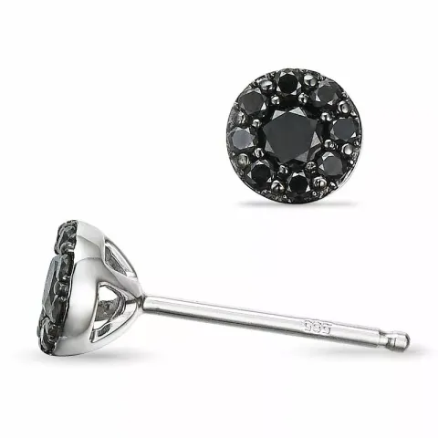 runden schwarzem Diamant Ohrstecker in 14 Karat Weißgold mit schwarz Diamant