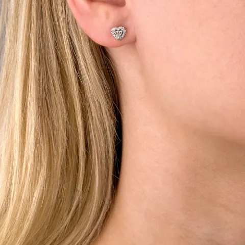 Herz Diamant Ohrstecker in 14 Karat Weißgold mit Diamanten