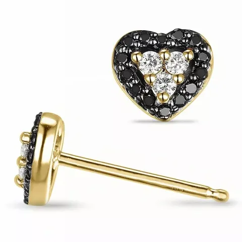 Herz Diamant Ohrstecker in 14 Karat Gold mit Diamant und schwarz Diamant