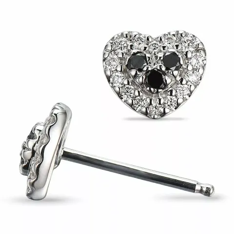 Herz Diamant Ohrstecker in 14 Karat Weißgold mit Diamant und schwarz Diamant
