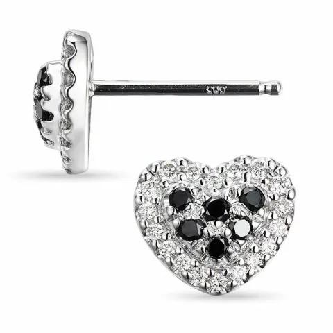 Herz Diamant Ohrstecker in 14 Karat Weißgold mit Diamant und schwarz Diamant