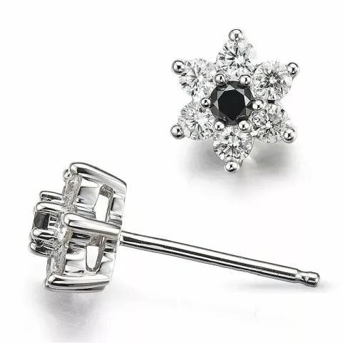 Blumen Diamant Ohrstecker in 14 Karat Weißgold mit Diamant und schwarz Diamant 