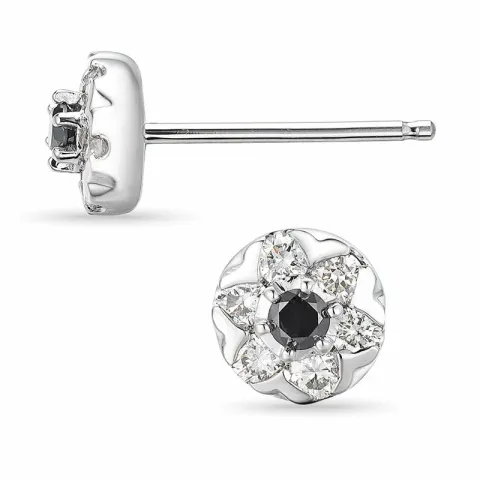 runden Diamant Ohrstecker in 14 Karat Weißgold mit Diamant und schwarz Diamant