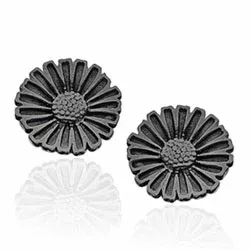11 mm Scrouples Marguerite schwarzem Ohrringe in schwarzes rhodiniertes Silber schwarzem Emaille