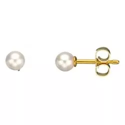 4 mm Scrouples runden weißen Perle Ohrringe in 8 Karat Gold