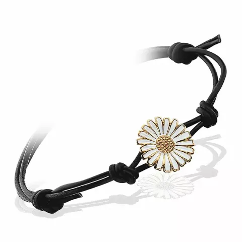 Scrouples Marguerite Armband in vergoldetem Sterlingsilber mit Leder weißem Emaille