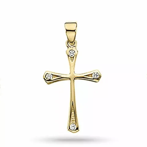 Scrouples Kreuz Anhänger in 8 Karat Gold weißem Zirkon