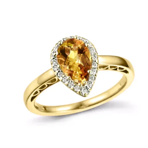 Tropfen Citrin Diamantring in 14 Karat Gold 1,55 ct 0,10 ct