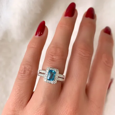 viereckigem Blautopas Diamantring in 14 Karat Weißgold 0,43 ct 1,20 ct