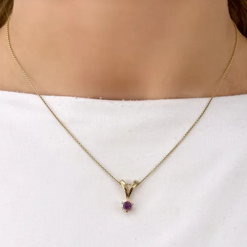 violettem Amethyst Anhänger in 14 karat Gold 0,25 ct