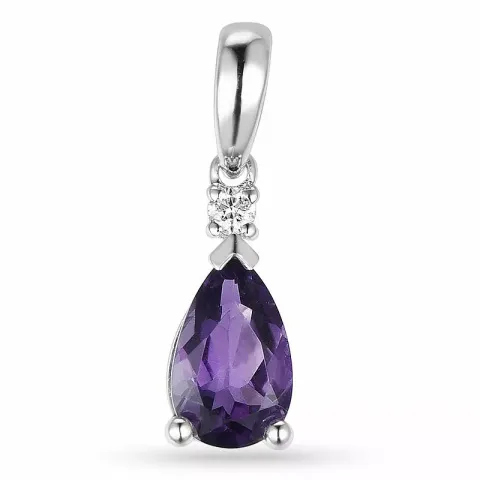 violettem Amethyst Anhänger in 14 karat Weißgold 0,03 ct