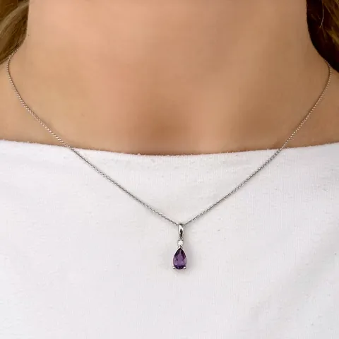 violettem Amethyst Anhänger in 14 karat Weißgold 0,03 ct