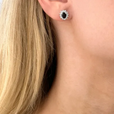 Saphir Rosettenohrstecker in 14 Karat Weißgold mit Diamant und Saphir