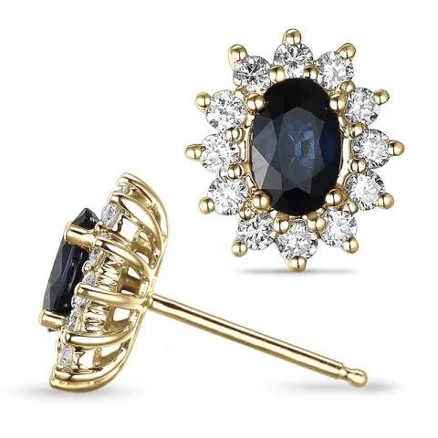 Saphir Rosettenohrstecker in 14 Karat Gold mit Diamant und Saphir