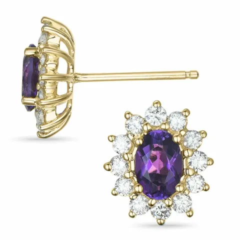 Rosettenohrstecker in 14 karat gold mit diamanten und amethysten 