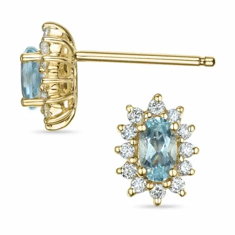 Aquamarin Rosettenohrstecker in 14 Karat Gold mit Diamant und Aquamarin