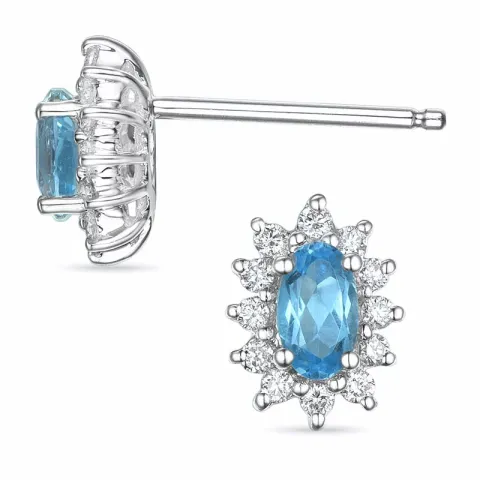 Blautopas Rosettenohrstecker in 14 Karat Weißgold mit Diamant und Topas