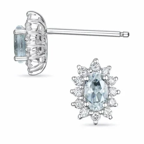 Rosette Aquamarin Ohrringe in 14 Karat Weißgold mit Diamant und Aquamarin