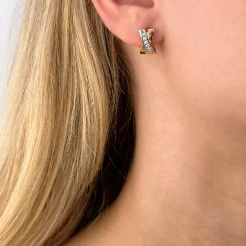 Diamant Damen Halbkreolen in 14 Karat Gold und Weißgold mit Diamanten