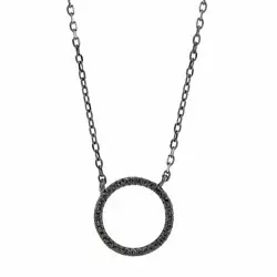 Elegant Frost by Noa runder Anhänger mit Halskette in schwarzes rhodiniertes Silber schwarzem Zirkon