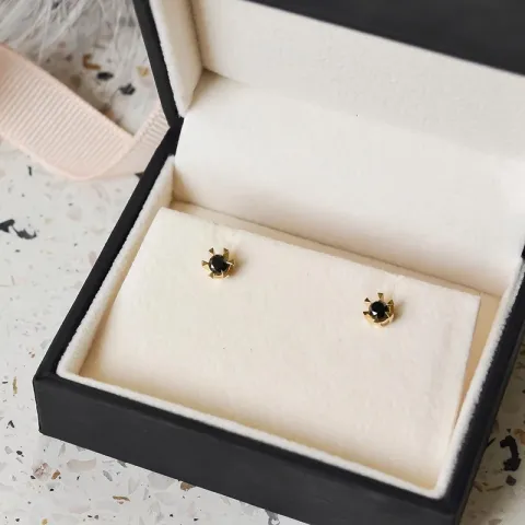 schwarzem Diamant Solitärohrstecker in 14 Karat Gold mit schwarz Diamant 