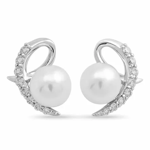 Perle Ohrringe in 14 Karat Weißgold mit Diamant