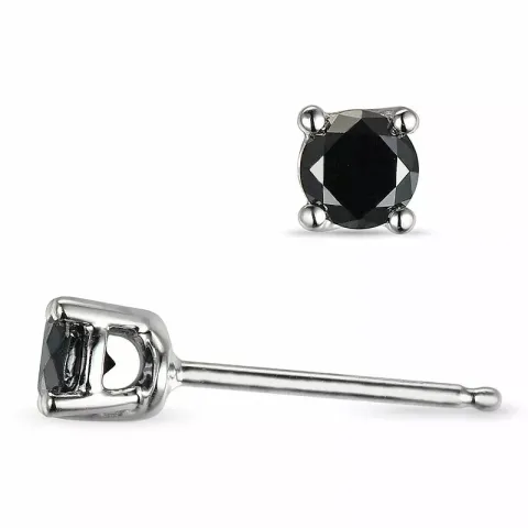 runden schwarzem Diamant Solitärohrstecker in 14 Karat Weißgold mit schwarz Diamant