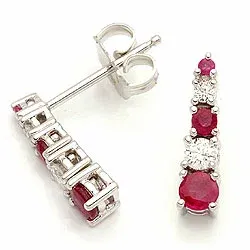Rubin ohrstecker in 14 karat weißgold mit diamanten und rubinen