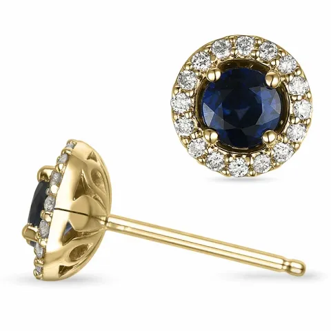 runden Saphir Ohrstecker in 14 Karat Gold mit Diamant und Saphir