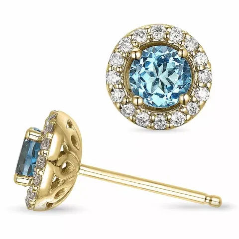 runden Blautopas Ohrstecker in 14 Karat Gold mit Diamant und Topas