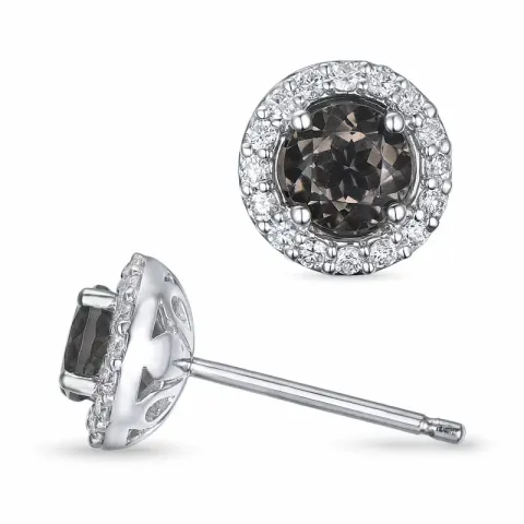 runden Quarz Diamantohrringe in 14 Karat Weißgold mit Diamant und Quarz