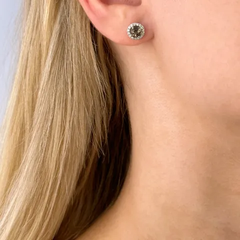 runden Quarz Diamantohrringe in 14 Karat Weißgold mit Diamant und Quarz