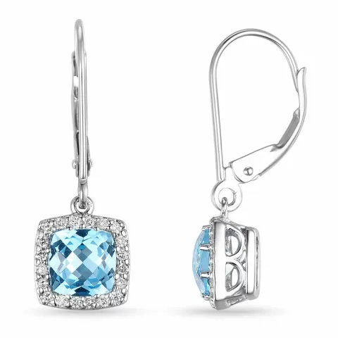 lange Blautopas Ohrringe in 14 Karat Weißgold mit Diamant und Topas