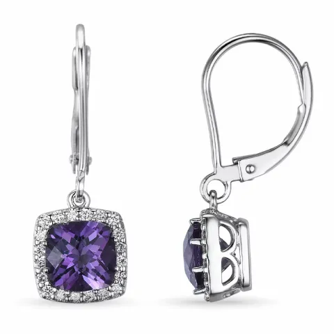 lange viereckigem violettem Amethyst Ohrringe in 14 Karat Weißgold mit Diamant und Amethyst