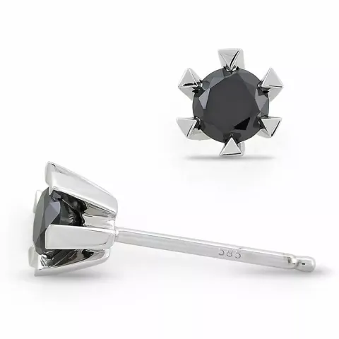 2 x 0,32 ct schwarzem Solitärohrstecker in 14 Karat Weißgold mit schwarz Diamant