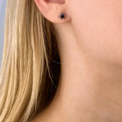2 x 0,32 ct schwarzem Solitärohrstecker in 14 Karat Weißgold mit schwarz Diamant