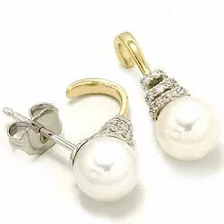 Perle ohrstecker in 14 karat gold und weißgold mit diamanten 
